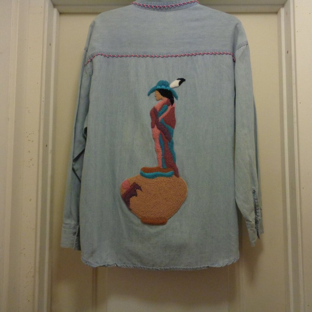 RETRO SOUTHWEST NATIVE COTTON DENIM LIKE WORKSHIRT W PICTURE 18